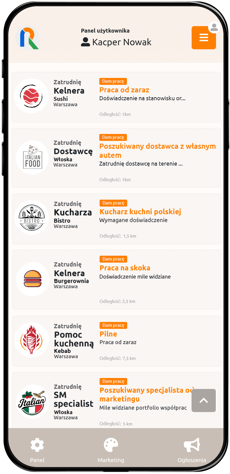 Rspot App - lista ogłoszeń w aplikacji