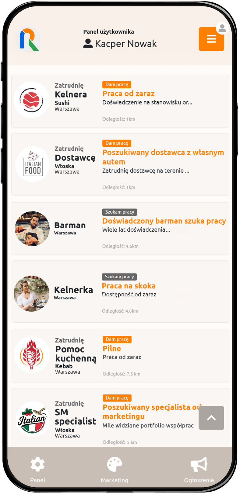 Rspot App - lista ogłoszeń w aplikacji